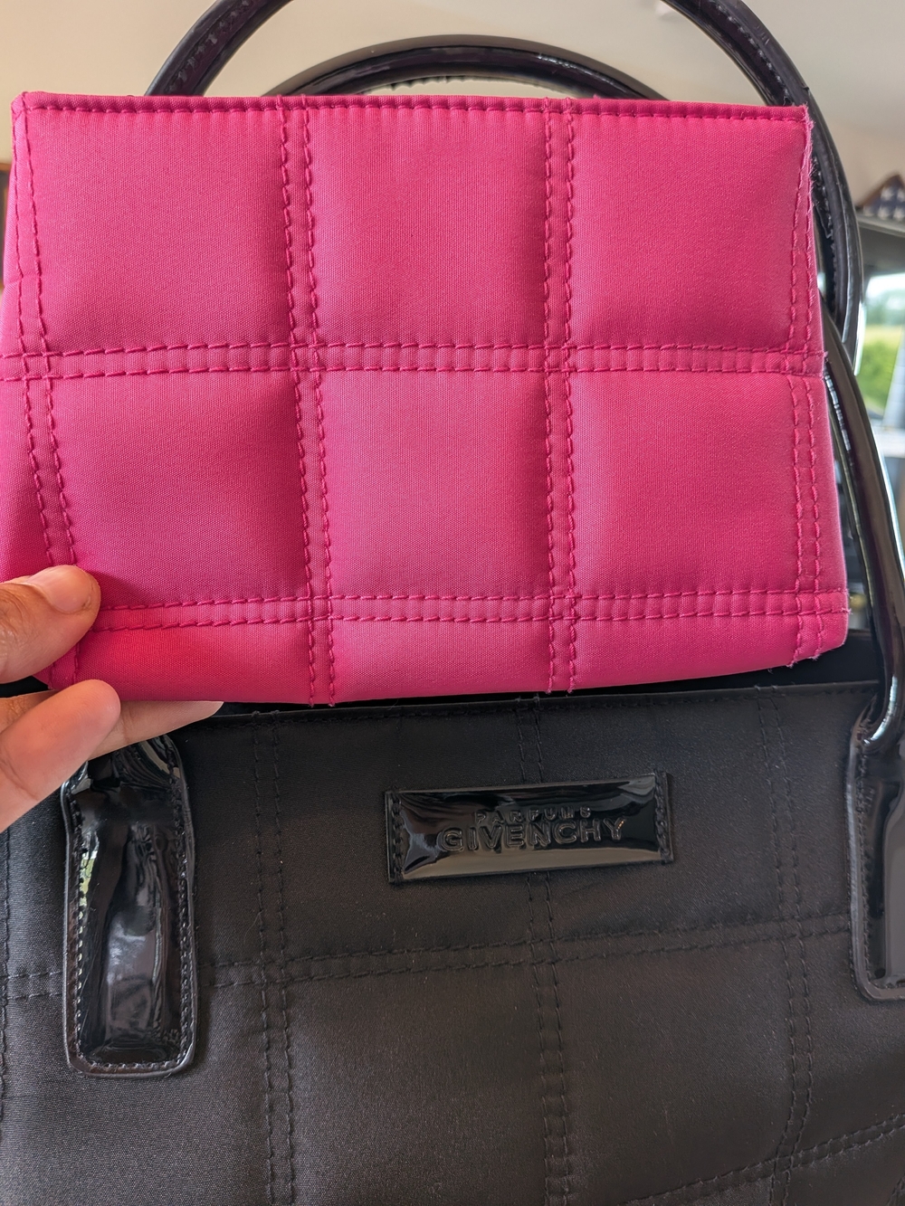 Givenchy Perfume Black Quilted Tote With Hot Pink Small Bag - Picture 3 of 7